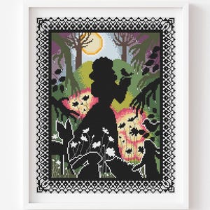 Snow White Cross stitch pattern Princess Silhouette Kids room decor PDF pattern Digital art design Modern Princess embroidery Home decor