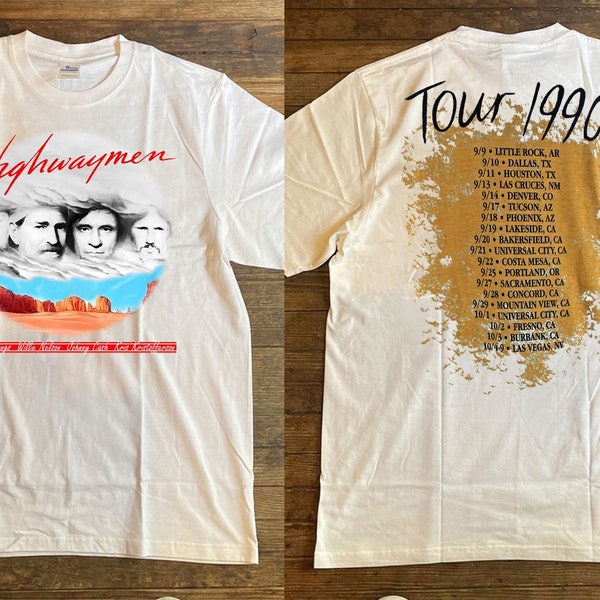 Le T-shirt Highwaymen Willie Nelson Johnny Cash Tour 1990, le T-shirt The Highwaymen Tour des années 90, la chemise Rock Tour, la chemise Willie Nelson Tour