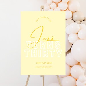 30th Birthday sign, Yellow, Pastel, Dirty Thirty, Talk 30 to me, Hashtag, Fun, Birthday