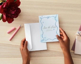 Blue Bow "Save the Date" Template