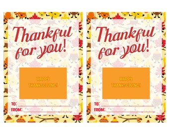 Printable Thanksgiving Gift Card Holder, Instant Download, Gift for Teacher, Friend, Student, Thankful for you, Fall