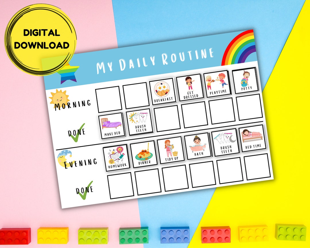 PRINTABLE Kids Routine Chart Customisable Unisex Rainbow - Etsy