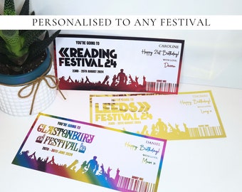 Personalised Festival Ticket, Glastonbury Reading Leeds, Custom Event Ticket, Birthday Surprise, Gift Card, Gift Certificate Voucher