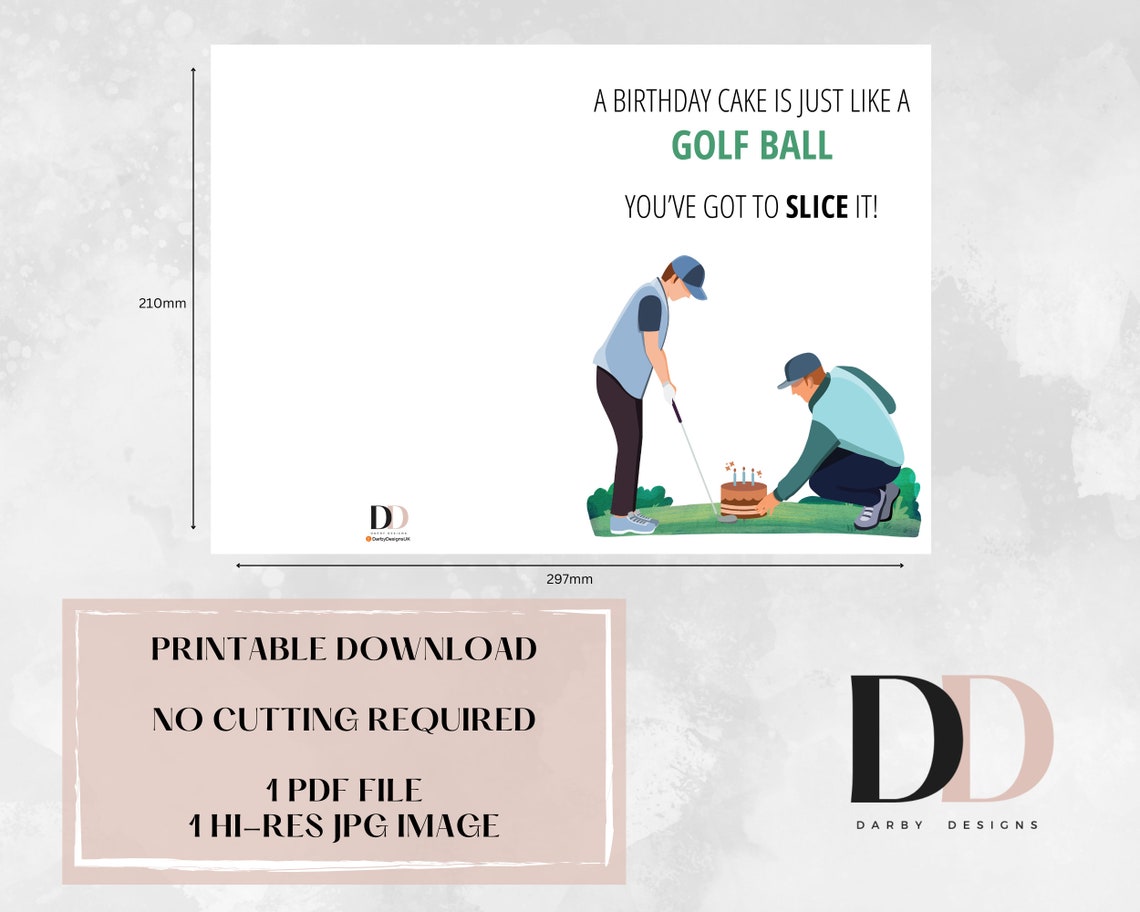 PRINTABLE, Golf Birthday Card, Digital Instant Download, Print at Home ...