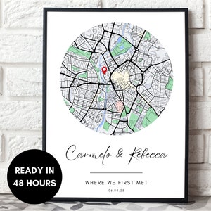 Impresión de mapa personalizada, dónde empezó todo, impresión personalizada de nuestro lugar de encuentro, regalo de inauguración de casa, regalo de boda, [DESCARGA DIGITAL]