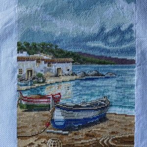 Handcrafted cross-stitch painting. Sea Breeze. Unique and exclusive.