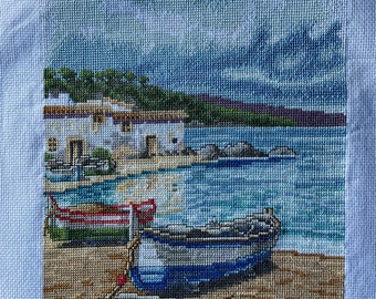 Handmade cross stitch painting. Sea breeze. Unique and exclusive