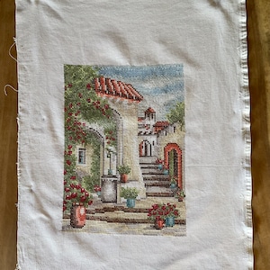 Rincón andaluz. Cuadro punto de cruz hecho a mano