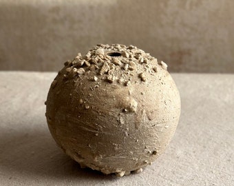 Textured Artistic Ceramic Round Mini Vase | Unique Stone Finish Decorative Orb