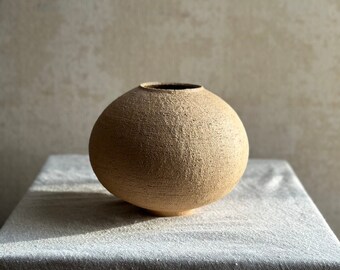 Spherical Beige Minimalist Ceramic Vase | Spherical Earthy Home Decor | Boho Design Centerpiece Accent Vessel