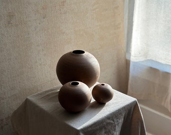 Round Brown Minimalist Ceramic Vase | Spherical Earthy Home Decor | Boho Design Centerpiece Accent (Size Varies)