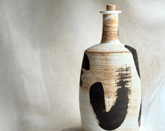 Handcrafted Ceramic Bottle "The Onset": White & Black, Japanese-Inspired, Displayed in Paris Design Week, 9"