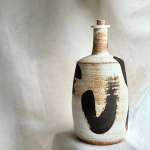 Handcrafted Ceramic Bottle "The Onset": White & Black, Japanese-Inspired, Displayed in Paris Design Week, 9"