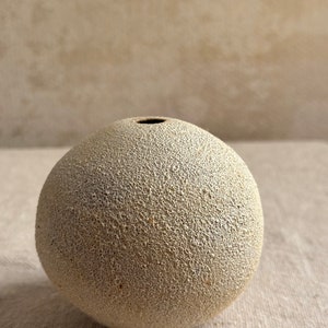 White, Beige and Textured Minimalist Rustic Round Bud Vase Unique Wabi Sabi Home Decor Elegant Tiny Bud Vase Organic Stoneware image 3