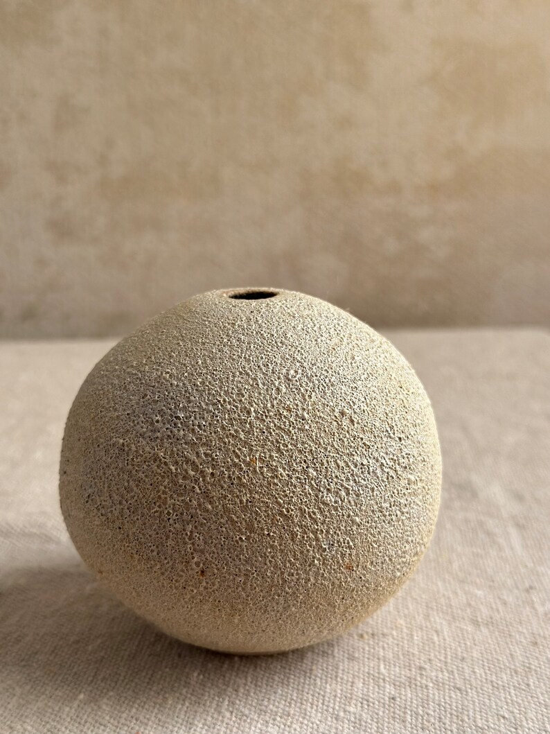 White, Beige and Textured Minimalist Rustic Round Bud Vase Unique Wabi Sabi Home Decor Elegant Tiny Bud Vase Organic Stoneware image 3