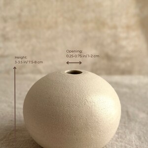 White, Beige and Textured Minimalist Rustic Round Bud Vase Unique Wabi Sabi Home Decor Elegant Tiny Bud Vase Organic Stoneware image 10