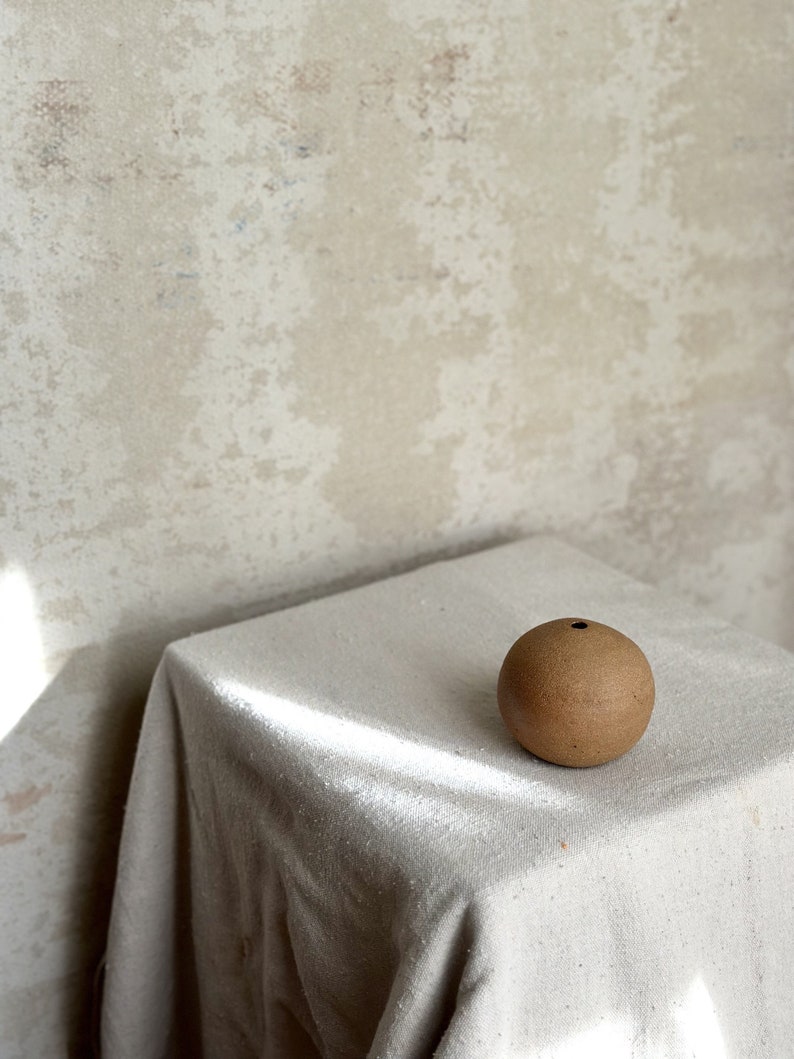 White, Beige and Textured Minimalist Rustic Round Bud Vase Unique Wabi Sabi Home Decor Elegant Tiny Bud Vase Organic Stoneware image 9