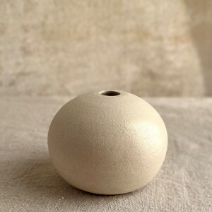 White, Beige and Textured Minimalist Rustic Round Bud Vase Unique Wabi Sabi Home Decor Elegant Tiny Bud Vase Organic Stoneware image 4