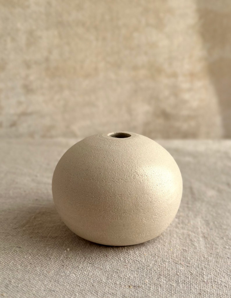 White, Beige and Textured Minimalist Rustic Round Bud Vase Unique Wabi Sabi Home Decor Elegant Tiny Bud Vase Organic Stoneware image 4