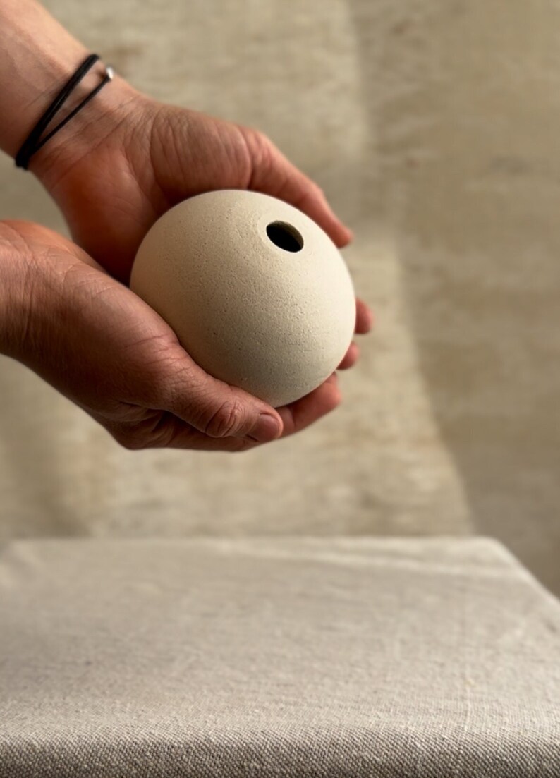 White, Beige and Textured Minimalist Rustic Round Bud Vase Unique Wabi Sabi Home Decor Elegant Tiny Bud Vase Organic Stoneware image 1