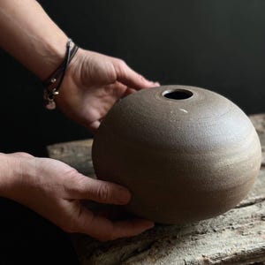 Round Brown Minimalist Wabi-Sabi Ceramic Decorative Vase