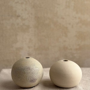 White, Beige and Textured Minimalist Rustic Round Bud Vase Unique Wabi Sabi Home Decor Elegant Tiny Bud Vase Organic Stoneware image 8