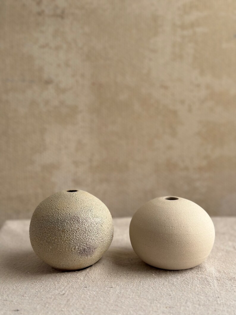 White, Beige and Textured Minimalist Rustic Round Bud Vase Unique Wabi Sabi Home Decor Elegant Tiny Bud Vase Organic Stoneware image 8