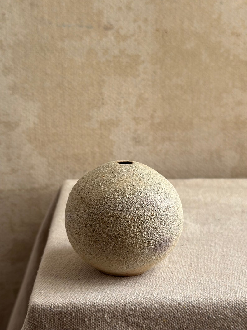 White, Beige and Textured Minimalist Rustic Round Bud Vase Unique Wabi Sabi Home Decor Elegant Tiny Bud Vase Organic Stoneware image 7