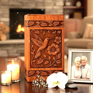 Personalized Wooden Cremation Urn for human ashes, memorial box for loved ones