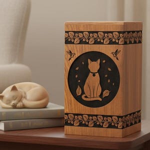 Engraved Wood Cat Cremation Urn - Personalized Feline Memorial , urn for pets , urn for pet ashes