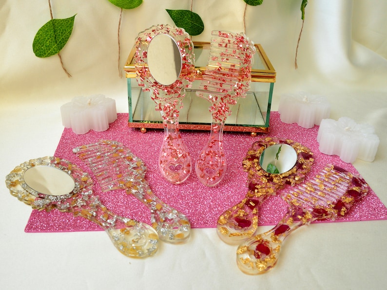 Personalized Custom Hair Brush and Hand Mirror Set Gift Idea for Girls