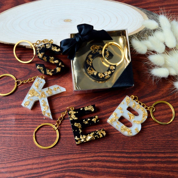 Custom Resin Keychain Gift Box, Personalized Keepsake, Letter