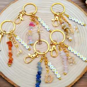 Personalized Crystal Keychain with Name, Gemstone Keychain, Custom Name Keyring, Car Charm, Bag Charm, Beaded Keychain, Christmas Gift
