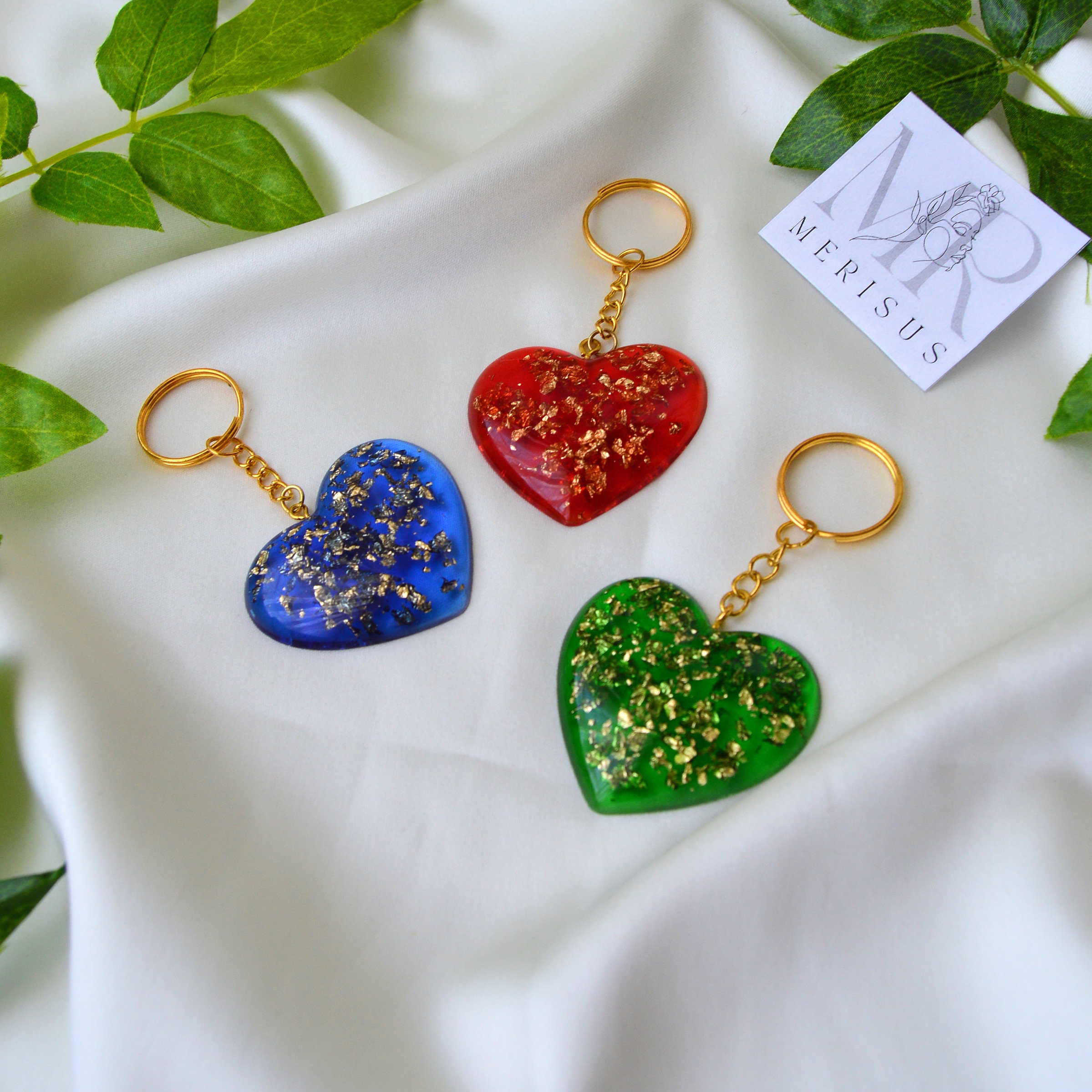 Heart Custom Resin Keyring, Keychain, Green, Red, Blue