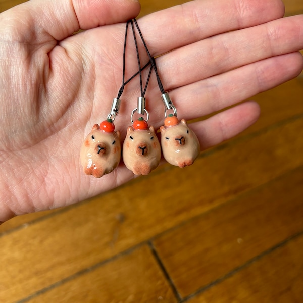 Handmade Capybara Phone Trinket | Handmade Capybara polymer Clay Phone Charm