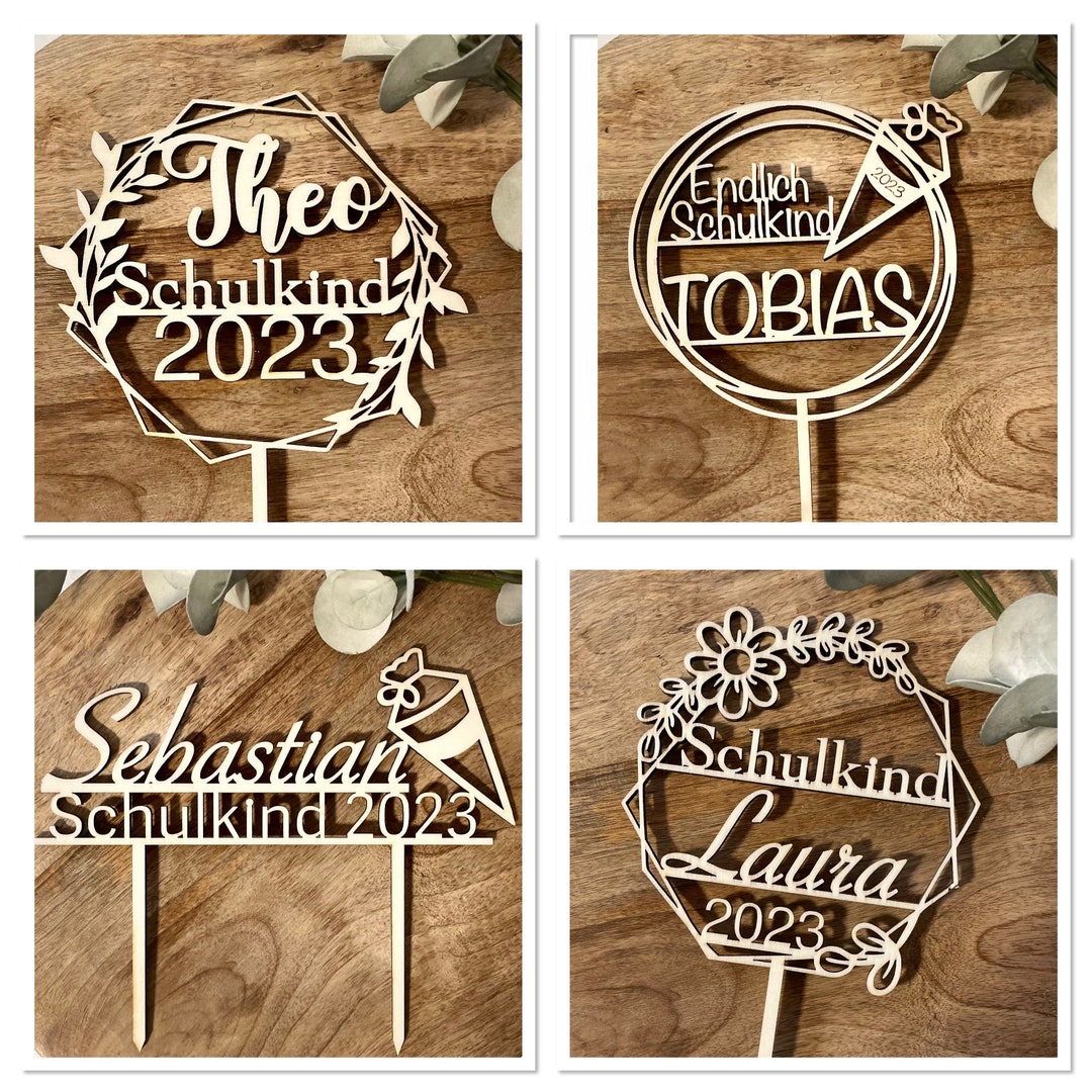 BETESSIN Einschulung Cake Topper - Holz Tortendeko "Schulkind 2025" Mit Sternen