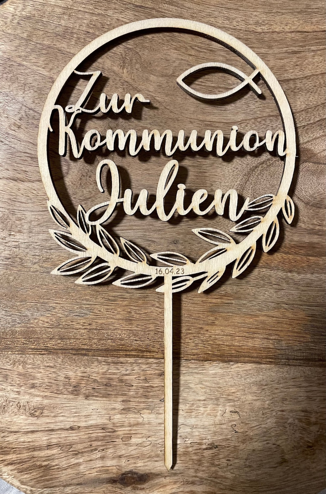 Heilige Kommunion Cake Topper – 16,5x8 Cm, Wählbare Farbe (Gold, Silber, Pink…)
