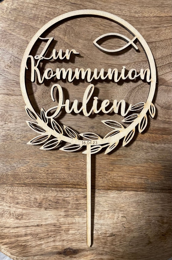 Cake-Topper | Caketopper aus Holz | Kommunion/KonfirmationTaufe | Kuchendekoration | Kuchenstecker | Tortendeko | personalisierte Geschenke