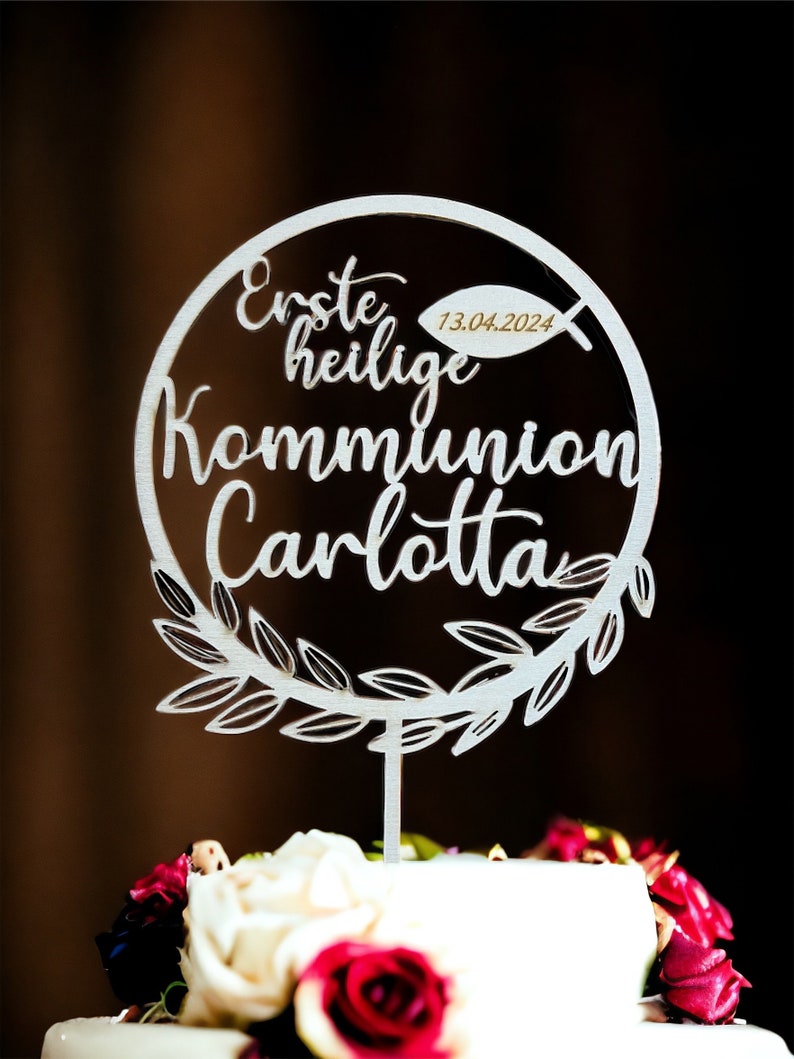 Cake-Topper Caketopper aus Holz Kommunion/KonfirmationTaufe Kuchendekoration Kuchenstecker Tortendeko personalisierte Geschenke Bild 5