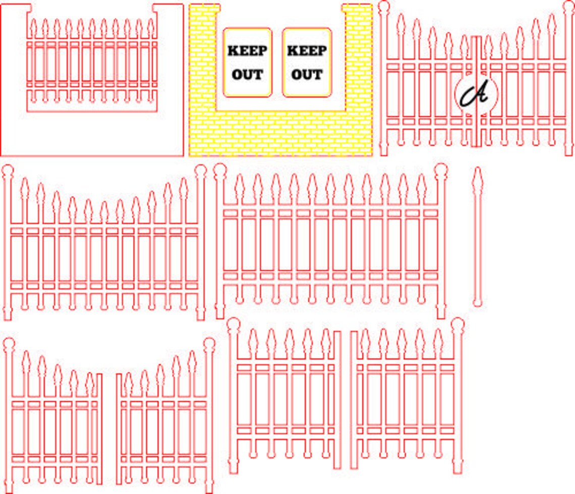 Digital Download Gates and Fences 1/12 Scale Doll House Diorama Laser Cut File for Cutter ...