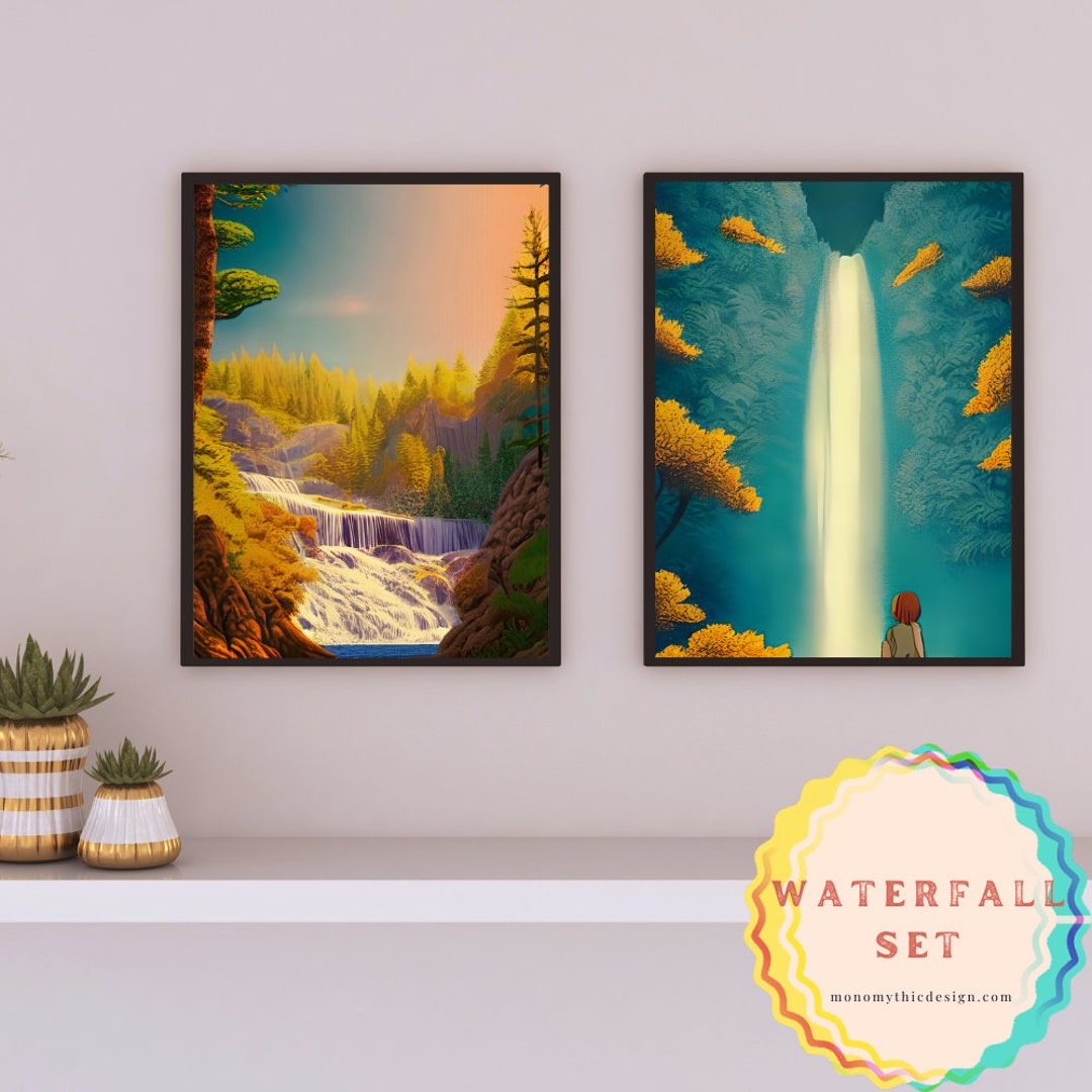Scenic Wall Art 5 Pack Printable Art Set Waterfall Art AI Art DIGITAL