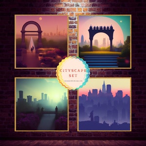 Cityscape Wall Art, 10 Pack, Printable Art Set, Abstract City Art, AI Art, DIGITAL DOWNLOAD, Wall Decor, Room Decor, Poster Art, Art Print
