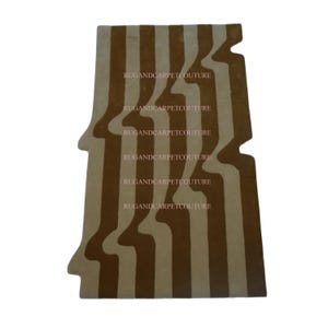 Hand-Tufted Rug Hand Tuft Tufted Woolen Wave-Edge Rug Warm Brown Beige Stripes Modern Wool Accent 5x8 6x9 7x10 8x10  Large Rug Duty Free
