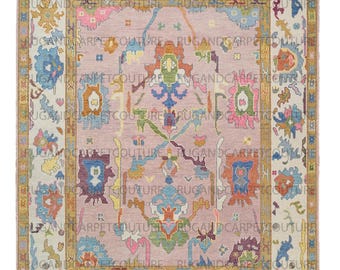 Large Pastel Oushak Rug, Turkish Hand-Knotted Wool, Low Pile