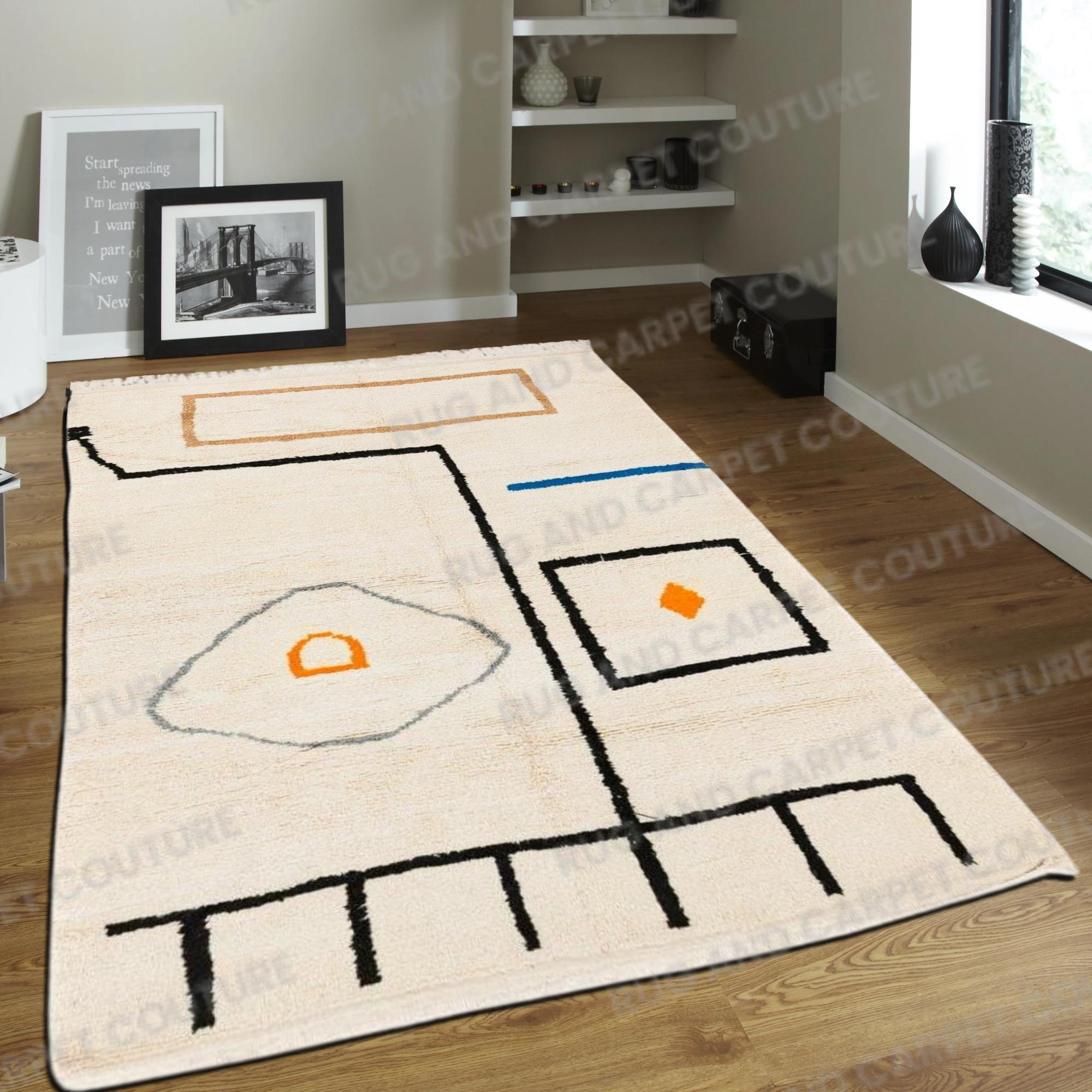 モロッコ直輸入 手織りラグ ショップ モノトーン 幾何学柄 一点物