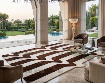 Hand-Tufted Ivory Brown Striped Rug, Modern Living Room Carpet