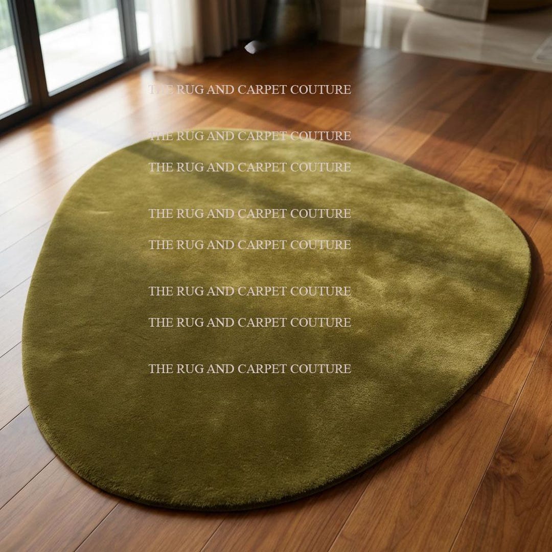 Hand Tuft Tufted Rug in Olive Green Oval Wool Rug Hand Loomed Knotted ...