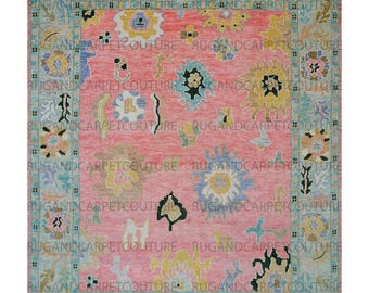 Korallenrosa Oushak-Wollteppich, handgeknüpft, Kurzflor