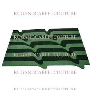 Hand-Tufted Rug Hand Tuft Tufted Woolen Emerald Moss Wave Rug Dual-Tone Forest Green Stripes Modern 5x8 6x9 7x10 8x10  Large Rug Duty Free