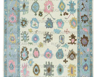 Vintage Oushak-tapijt, groot vloerkleed 9x12, zachte pasteltinten